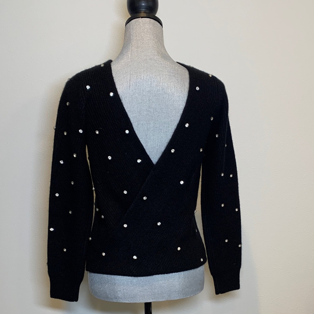 THE Cashmere Project Reversible Cashmere Black Sweater with Rhinestones